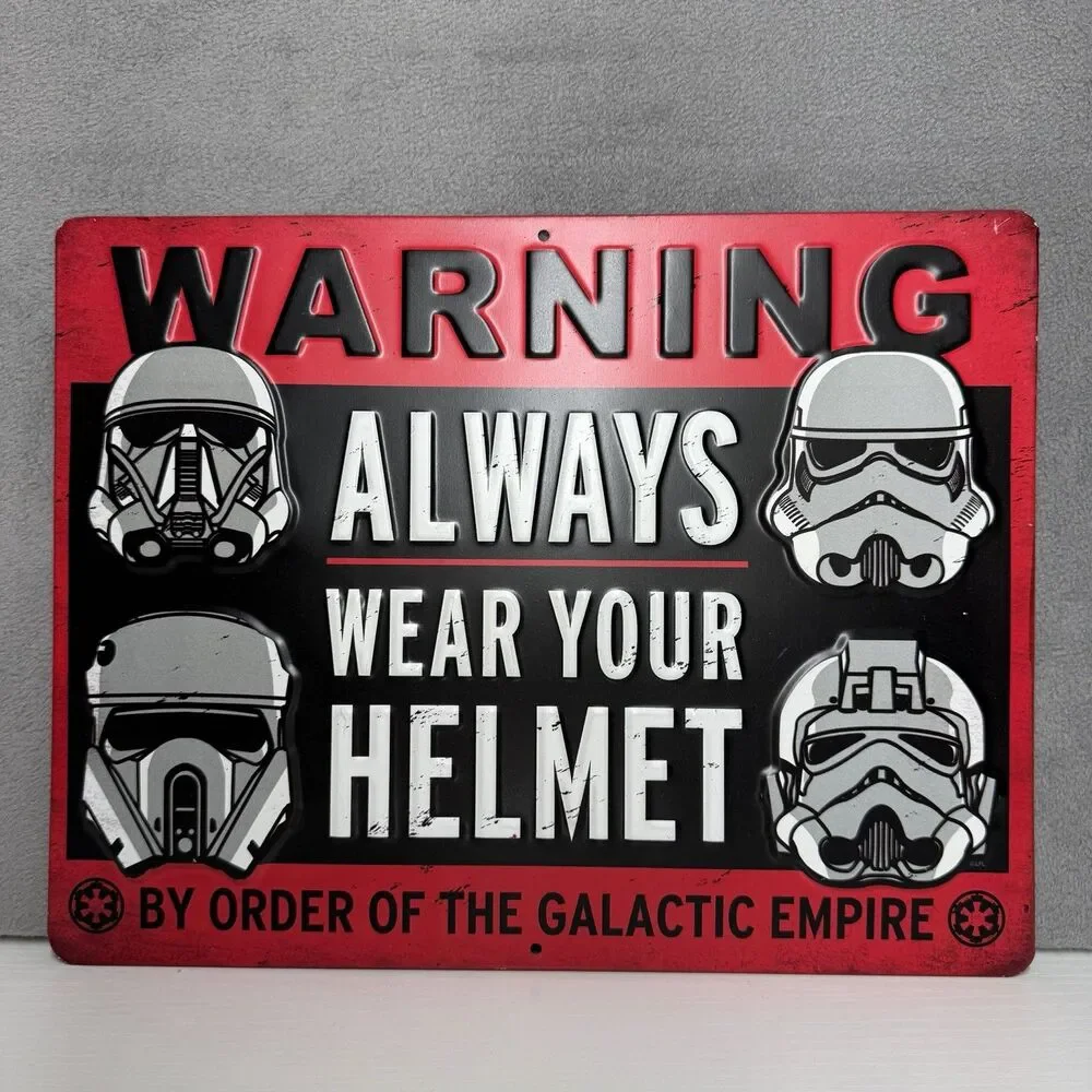 Star Wars Galactic Empire Helmet Warning Metal Wall Sign Decor 10x13